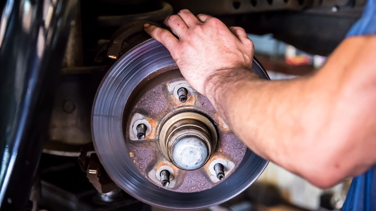 Close-up of brake service in Douglasville
